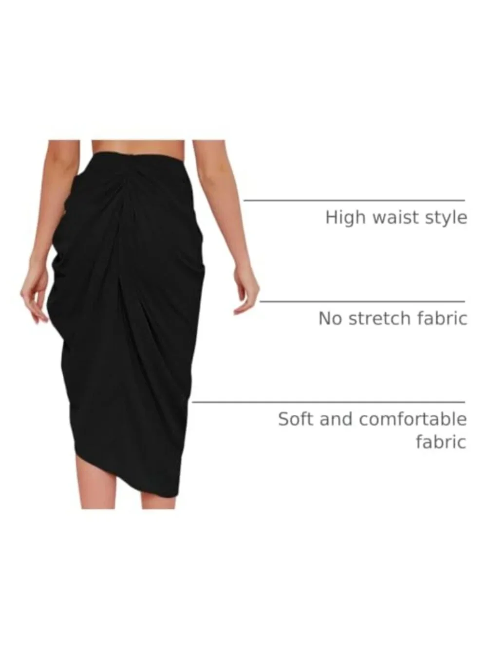 Women's Split Front Satin Midi Skirt High Waist Ruched Wrap Bodycon Zip Back